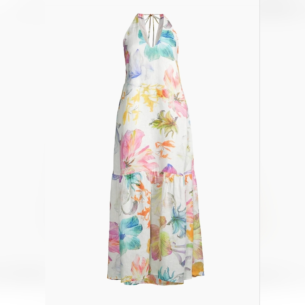 SOLD 100% Linen Floral Maxi Dress By 120 Lino